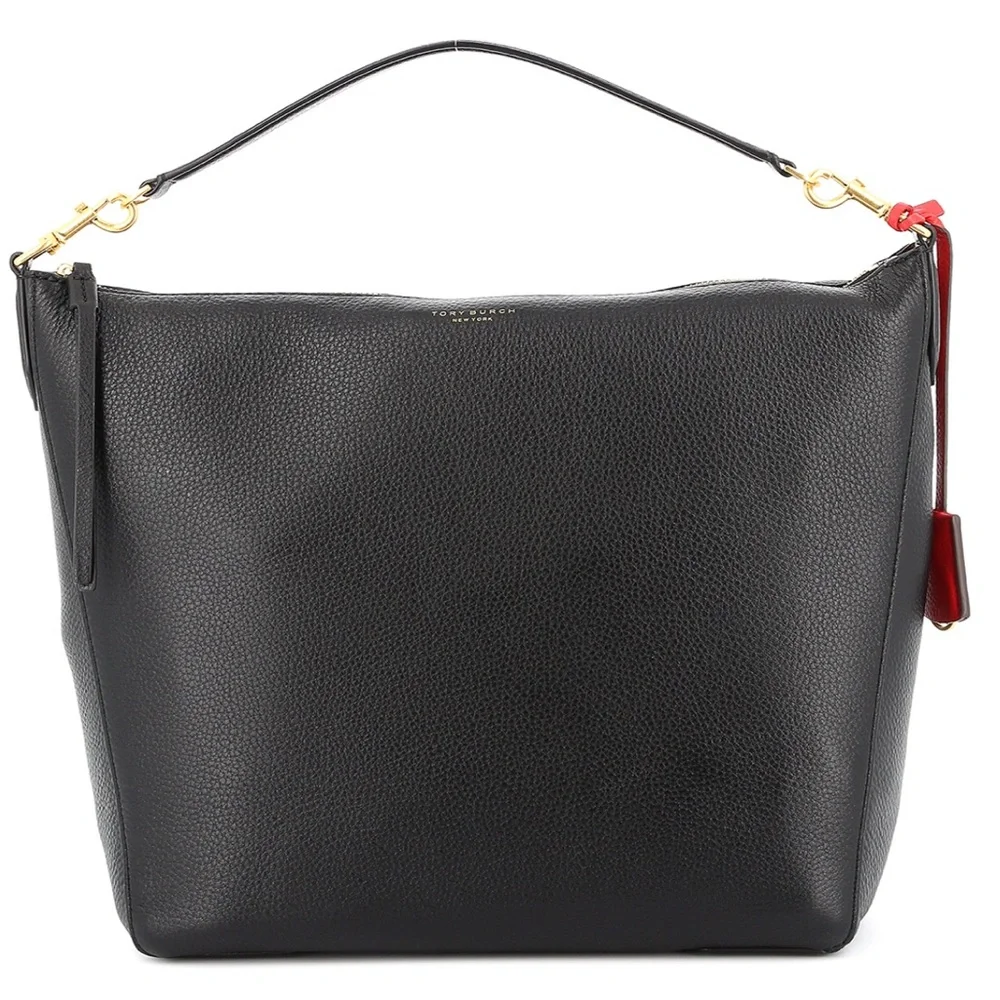 Tory Burch Perry Black Pebble Leather Hobo Shoulder Bag